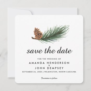 Watercolor Pine Branch Winter Save The Date by labellarue at Zazzle