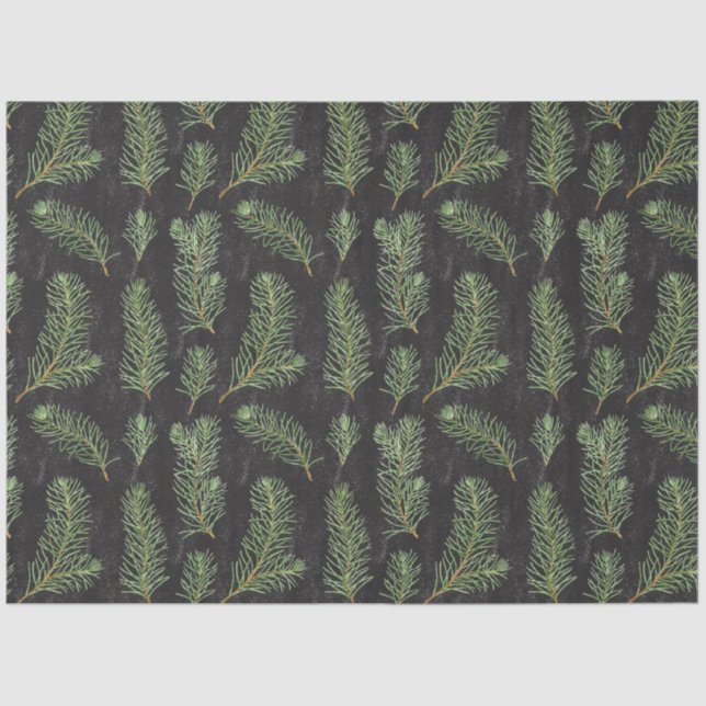 Watercolor pine branches on black background. tissue paper (Front)