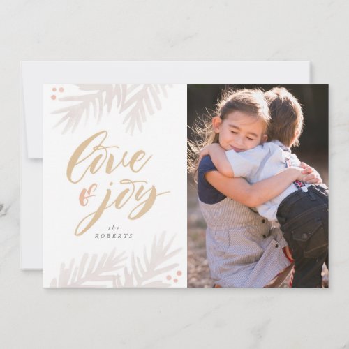 Watercolor Pine Brush Love and Joy Holiday Card