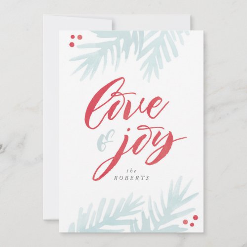 Watercolor Pine Brush Love and Joy Holiday Card