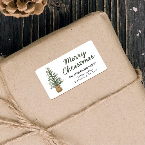Watercolor Pine Christmas Tree Holiday  Label
