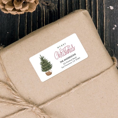 Watercolor Pine Christmas Tree Holiday  Label