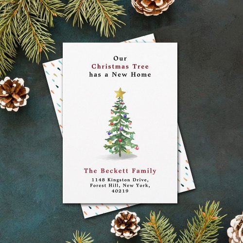 Watercolor Pine Christmas Tree New Home Holiday Card