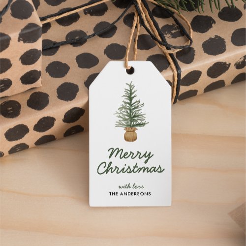 Watercolor Pine Christmas Tree Simple Holiday Gift Tags
