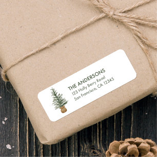 Watercolor Pine Christmas Tree Simple Holiday Labe Label