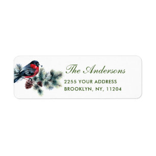 Watercolor Pine Cone Branch Christmas Bird Return Label