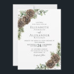 Watercolor Pine Cone Greenery Winter Wedding Invitation<br><div class="desc">This elegant winter-themed wedding invitation features watercolor greenery, pine cones and winter evergreen branches, accented with snowberries. On the back is a green watercolor texture. Find matching rsvp and enclosure cards, as well as other matching products, in the collection. Message me through Zazzle Chat if you need design tweaks or...</div>