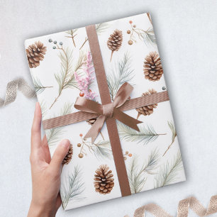 Watercolor Pine cones and branches with berries Wrapping Paper