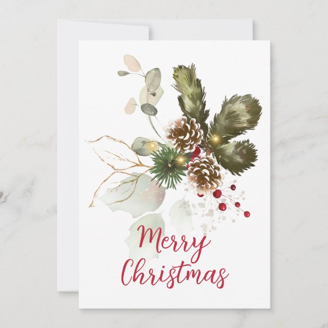 Watercolor Pine Cones & Eucalyptus Christmas (Front)