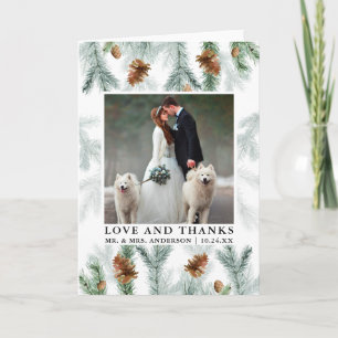 Watercolor Pine Cones Love Thanks Wedding Fold Thank You Card