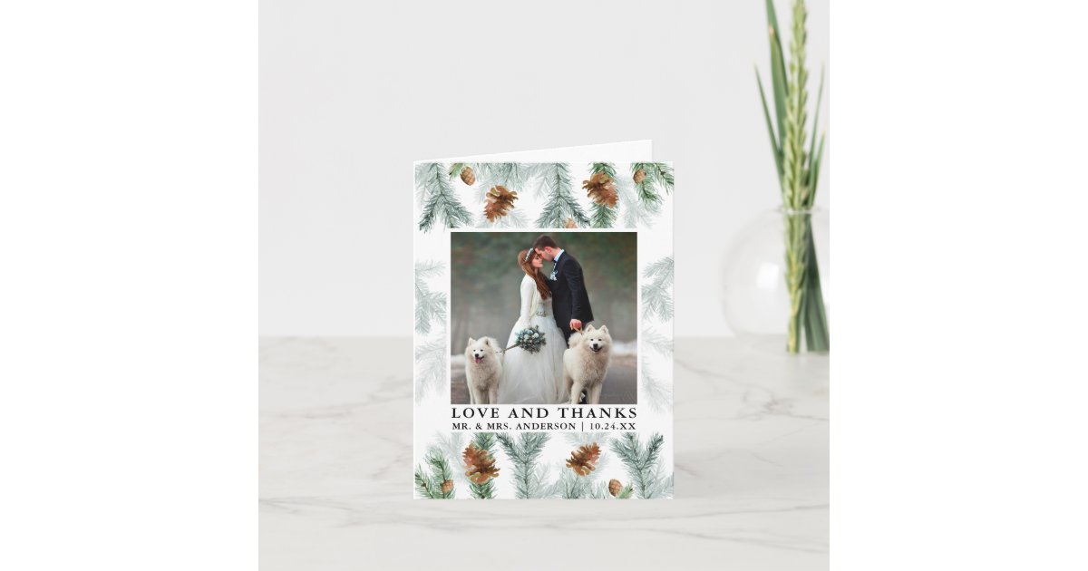 Watercolor Pine Cones Love Thanks Wedding Note Thank You Card | Zazzle