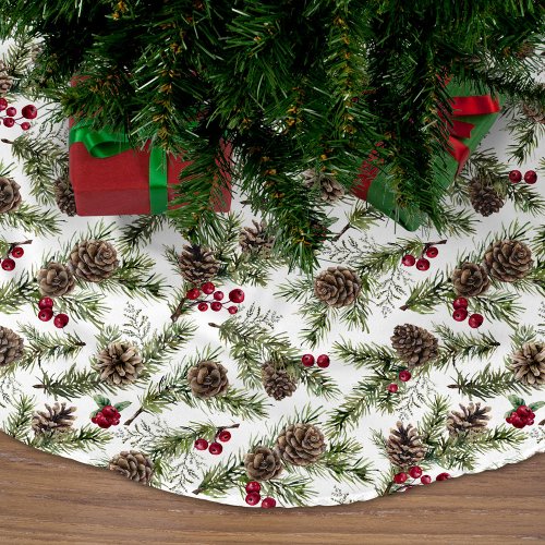 Watercolor Pine Cones Rustic Botanical Christmas Brushed Polyester Tree Skirt