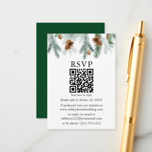 Watercolor Pine Cones Wedding QR RSVP Enclosure Card