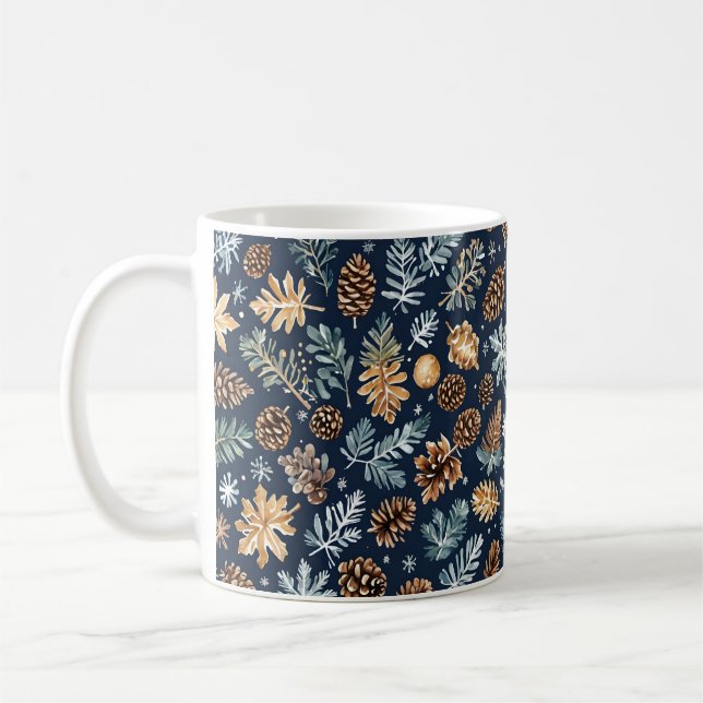 Watercolor Pine Cones Winter Pattern Mug (Left)