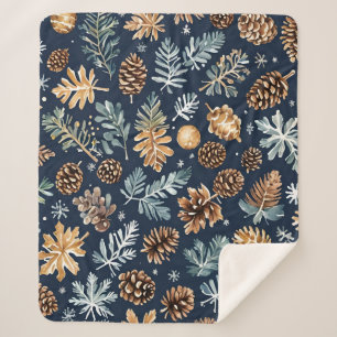 Watercolor Pine Cones Winter Pattern Sherpa Blanket