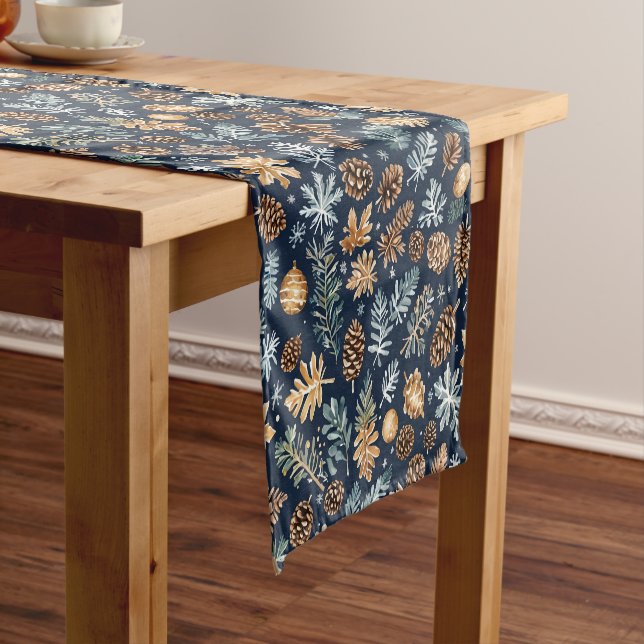 Watercolor Pine Cones Winter Pattern Table Runner (In Situ)