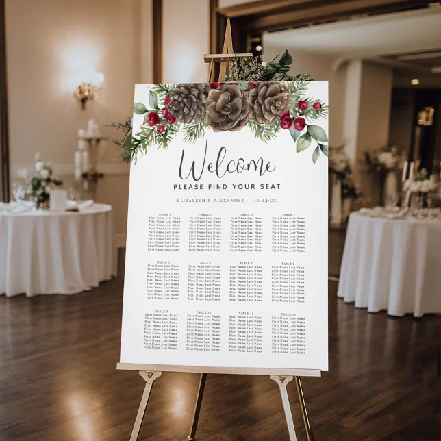 Watercolor Pine Cones Winter Wedding Seating Chart Zazzle watercolor-pine-cones-winter-wedding-seating-chart-zazzle