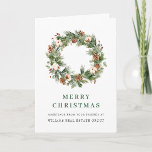 Watercolor Pine Cones Wreath Christmas Corporate Holiday Card