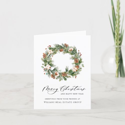 Watercolor Pine Cones Wreath Christmas Corporate Holiday Card