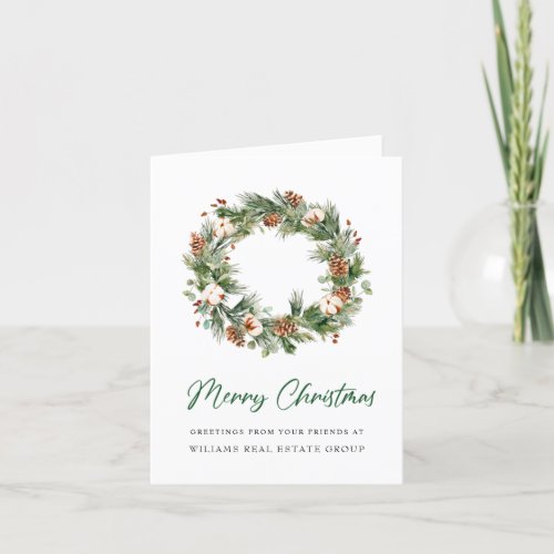 Watercolor Pine Cones Wreath Christmas Corporate Holiday Card