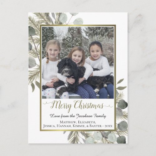 Watercolor Pine  Eucalyptus Merry Christmas Photo Holiday Postcard