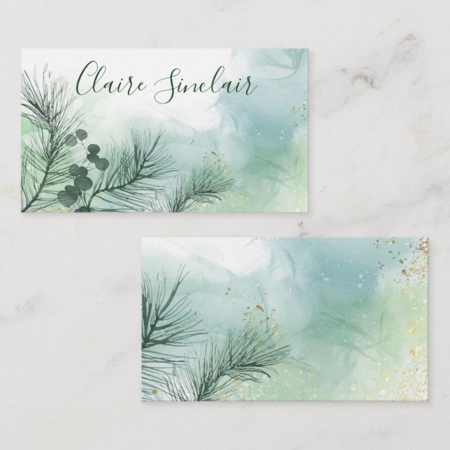 Watercolor Pine Floral Business Card (Front/Back)