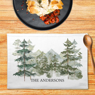 Watercolor Pine Forest and mountain Aesthetic Cloth Placemat