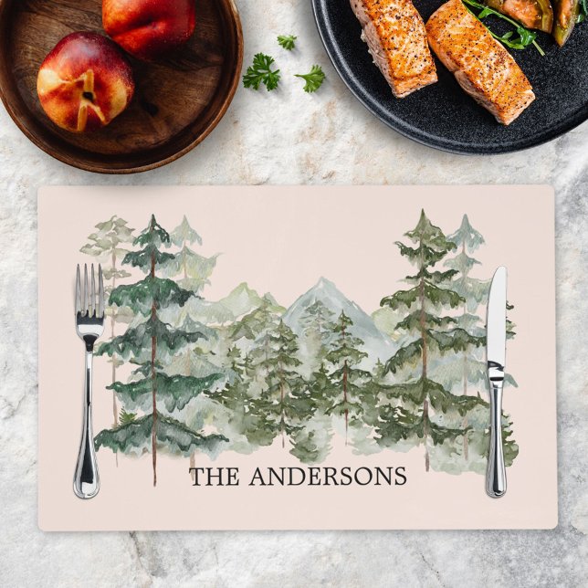 Watercolor Pine Forest and mountain Aesthetic Placemat (In situ)