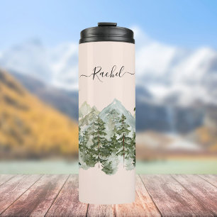 Watercolor Pine Forest and mountain Aesthetic Thermal Tumbler