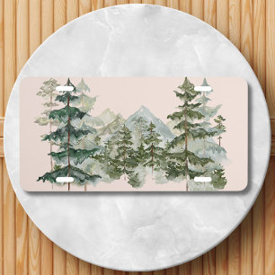 Watercolor Pine Forest and mountain Outdoor License Plate