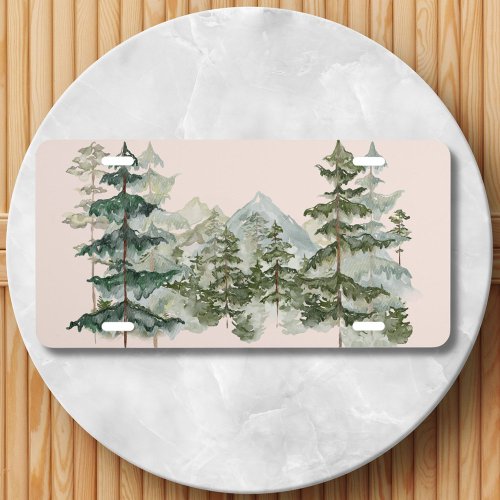 Watercolor Pine Forest and mountain Outdoor License Plate