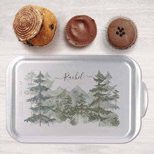 Watercolor Pine Forest and mountain Rustic Cake Pan
