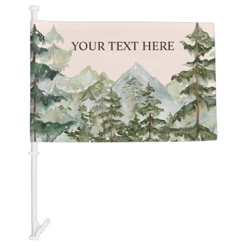 Watercolor Pine Forest and mountain Rustic Car Flag
