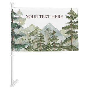 Watercolor Pine Forest and mountain Rustic Car Flag
