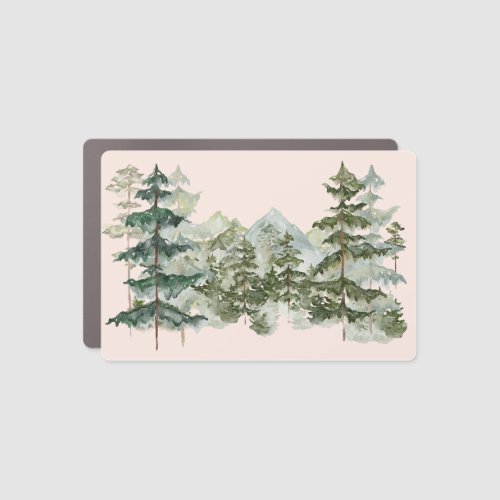 Watercolor Pine Forest and mountain Rustic Car Magnet