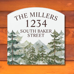 Watercolor Pine Forest and mountain Rustic Door Sign
