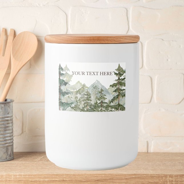 Watercolor Pine Forest and Mountain Rustic Food Label (In situ)