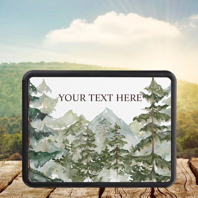 Watercolor Pine Forest and mountain Rustic Hitch Cover (In situ)