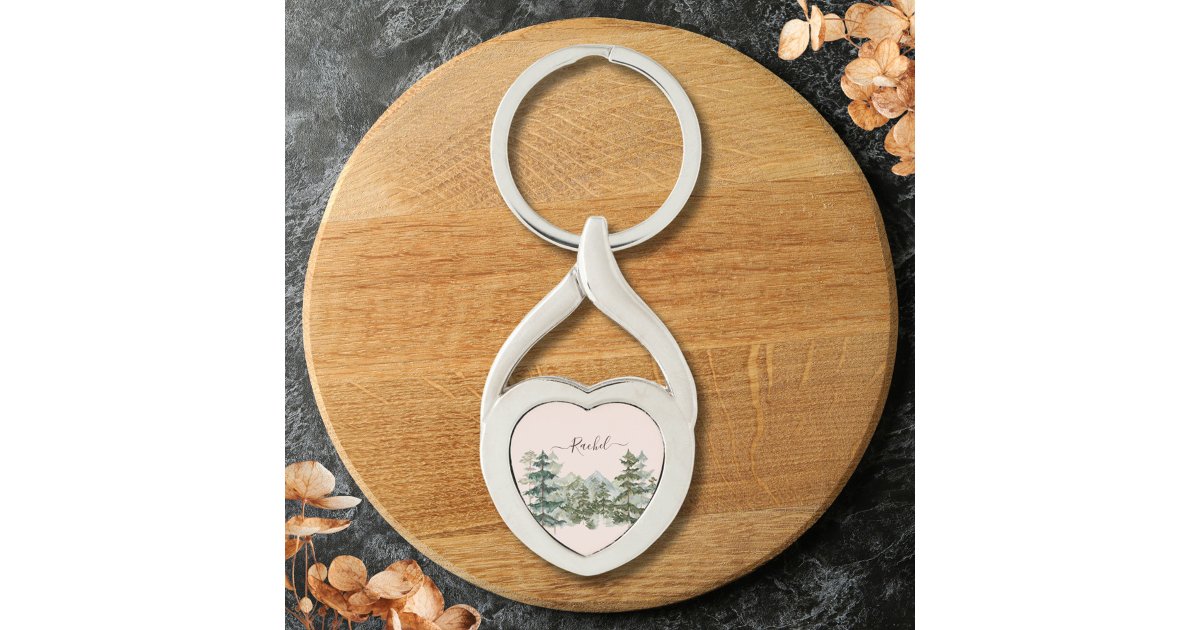 Watercolor Pine Forest and mountain Rustic Keychain | Zazzle