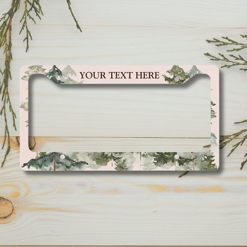 Watercolor Pine Forest and mountain Rustic License Plate Frame