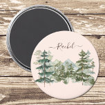 Watercolor Pine Forest And Mountain Rustic Magnet at Zazzle