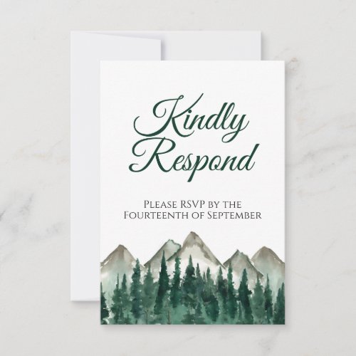 Watercolor Pine Forest Kindly Respond Wedding RSVP Card