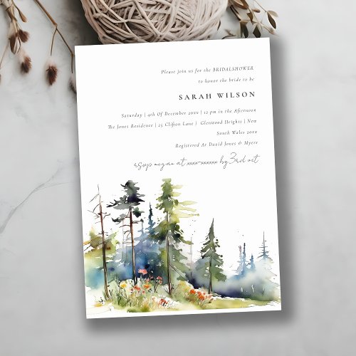 Watercolor Pine Forest Landscape Bridal Shower Invitation