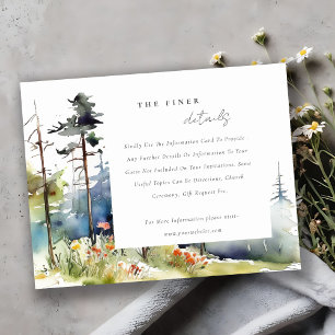 Watercolor Pine Forest Landscape Wedding Details Enclosure Card