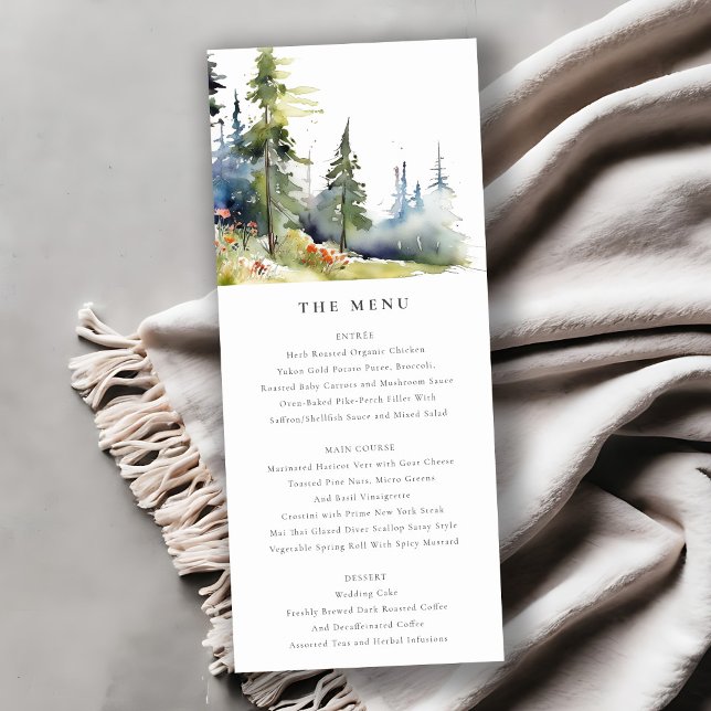 Watercolor Pine Forest Landscape Wedding Menu  Invitation (Creator Uploaded)