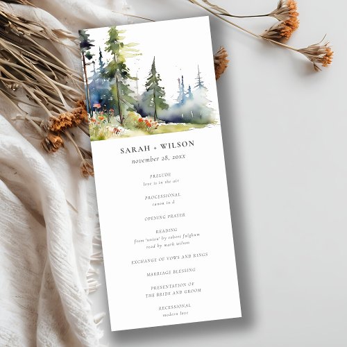 Watercolor Pine Forest Landscape Wedding Program