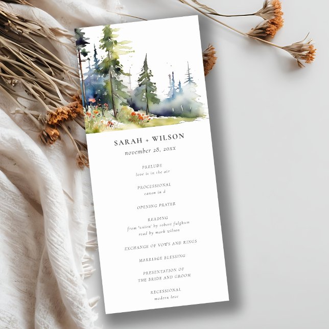 Watercolor Pine Forest Landscape Wedding Program (Creator Uploaded)
