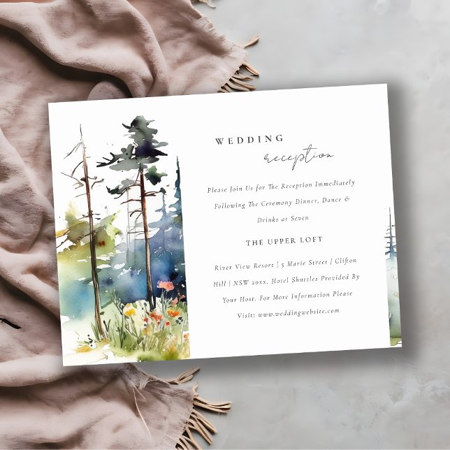 Watercolor Pine Forest Landscape Wedding Reception Enclosure Card (Creator Uploaded)