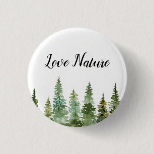 Watercolor Pine Forest Love Nature  Button
