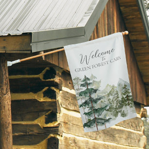 Watercolor Pine Forest mountain Aesthetic Welcome House Flag